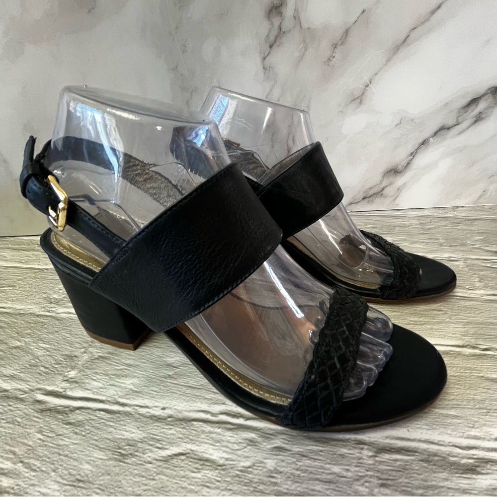 Bosi Dark Navy Leather Hilda Open Toe Slingback Heeled Shoes